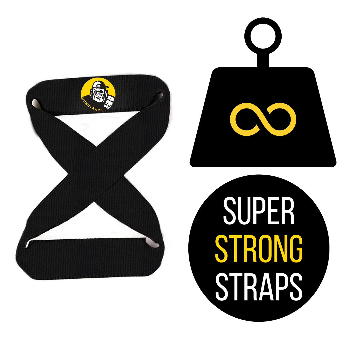 Muscleape Weight Lifting Straps Non-Slip with Padded Cuff for Gym Workout Deadlift Powerlifting and Fitness Strength Training. Figure 8 straps