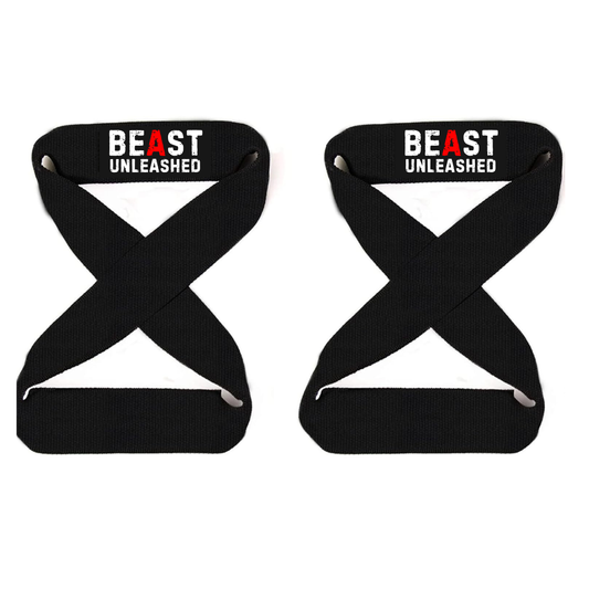 Muscleape Weight Lifting Straps Wrist Supporter Non-Slip with Padded Cuff for Gym Workout (figure 8 straps) Black Beast Mode.