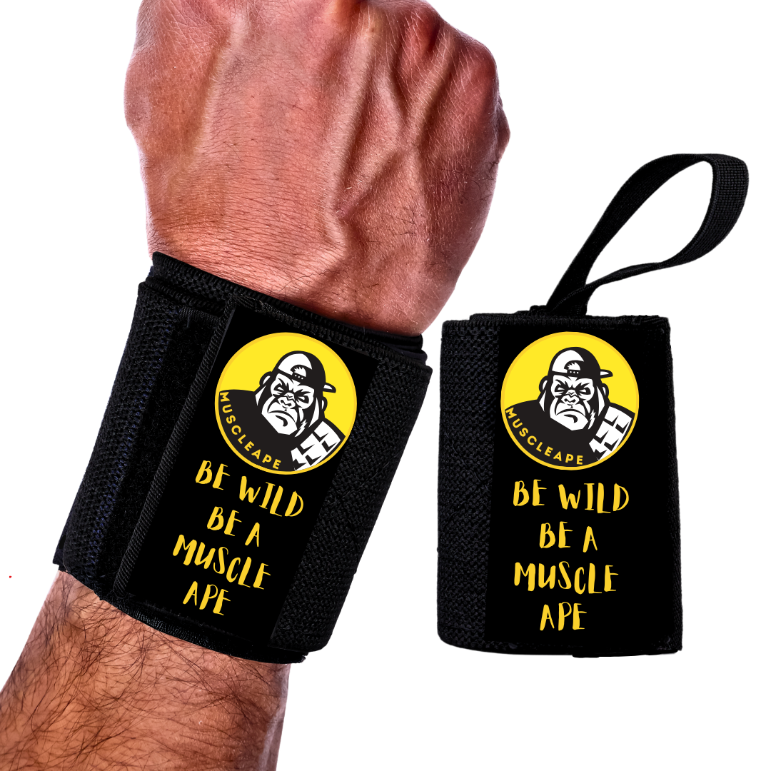 Muscleape Wrist Support Wraps for Gym Black Edition| For Powerlifters, Bodybuilders and Other Strength Athletes| 20X3 Inches with Thumb Loop