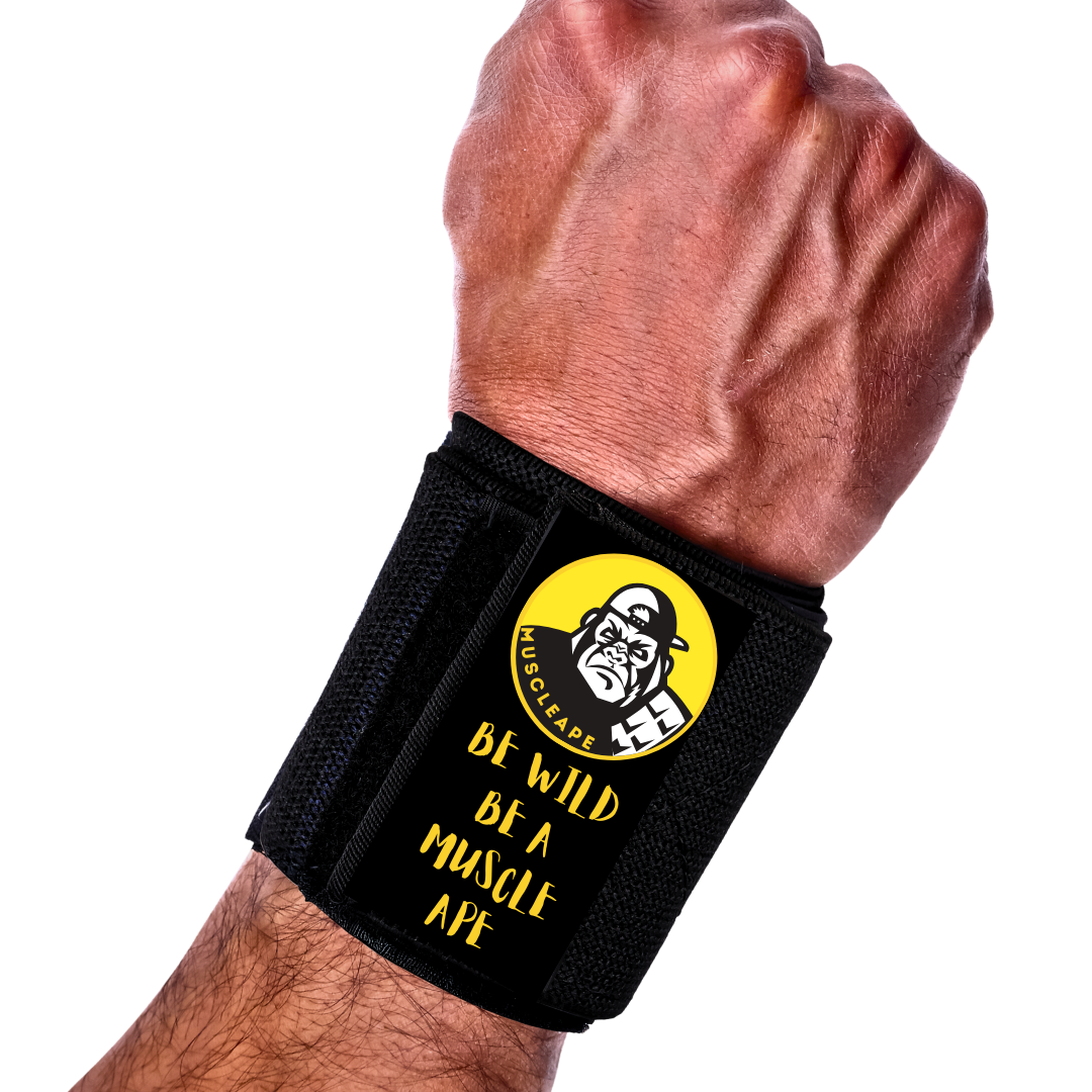 Muscleape Wrist Support Wraps for Gym Black Edition| For Powerlifters, Bodybuilders and Other Strength Athletes| 20X3 Inches with Thumb Loop