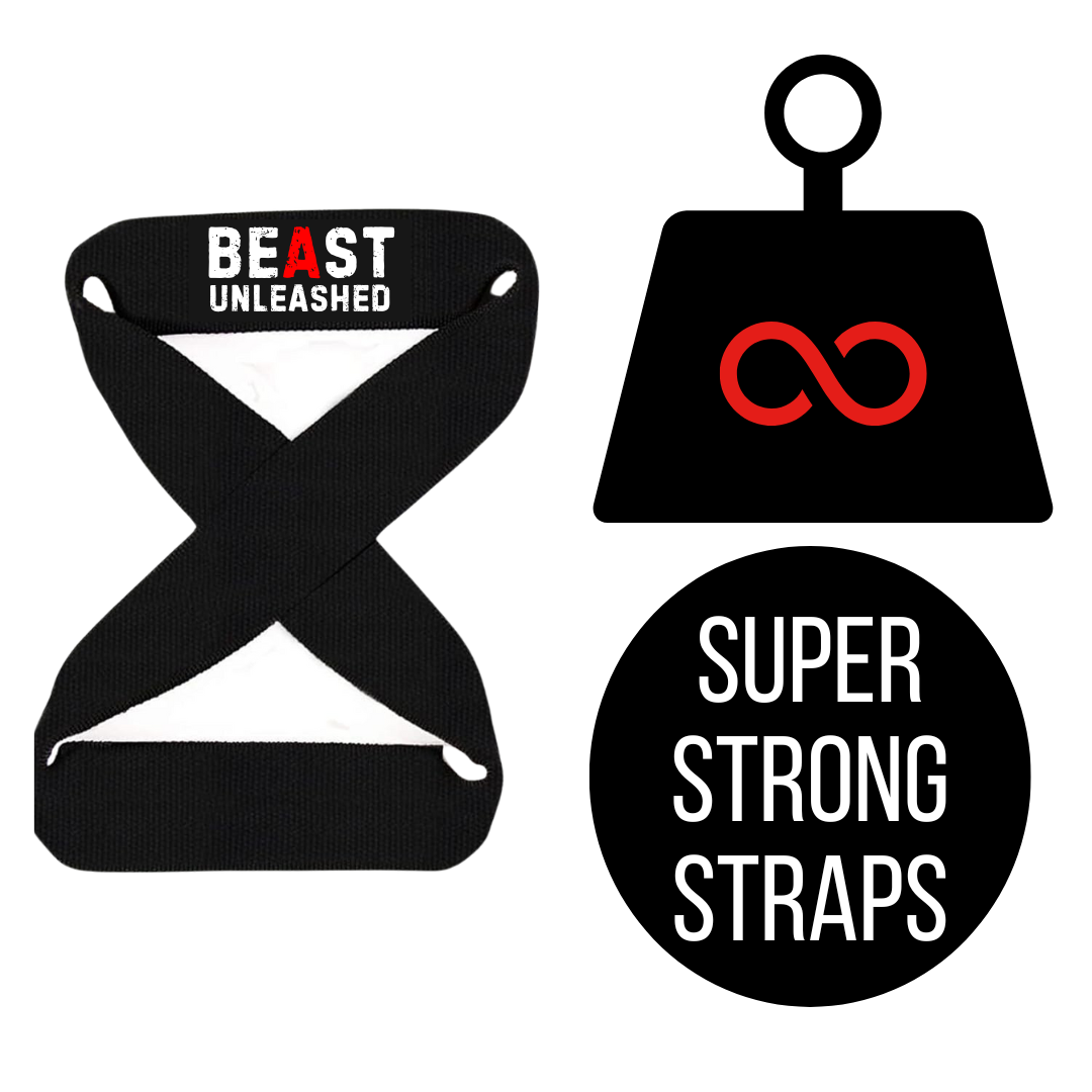 Muscleape Weight Lifting Straps Wrist Supporter Non-Slip with Padded Cuff for Gym Workout (figure 8 straps) Black Beast Mode.