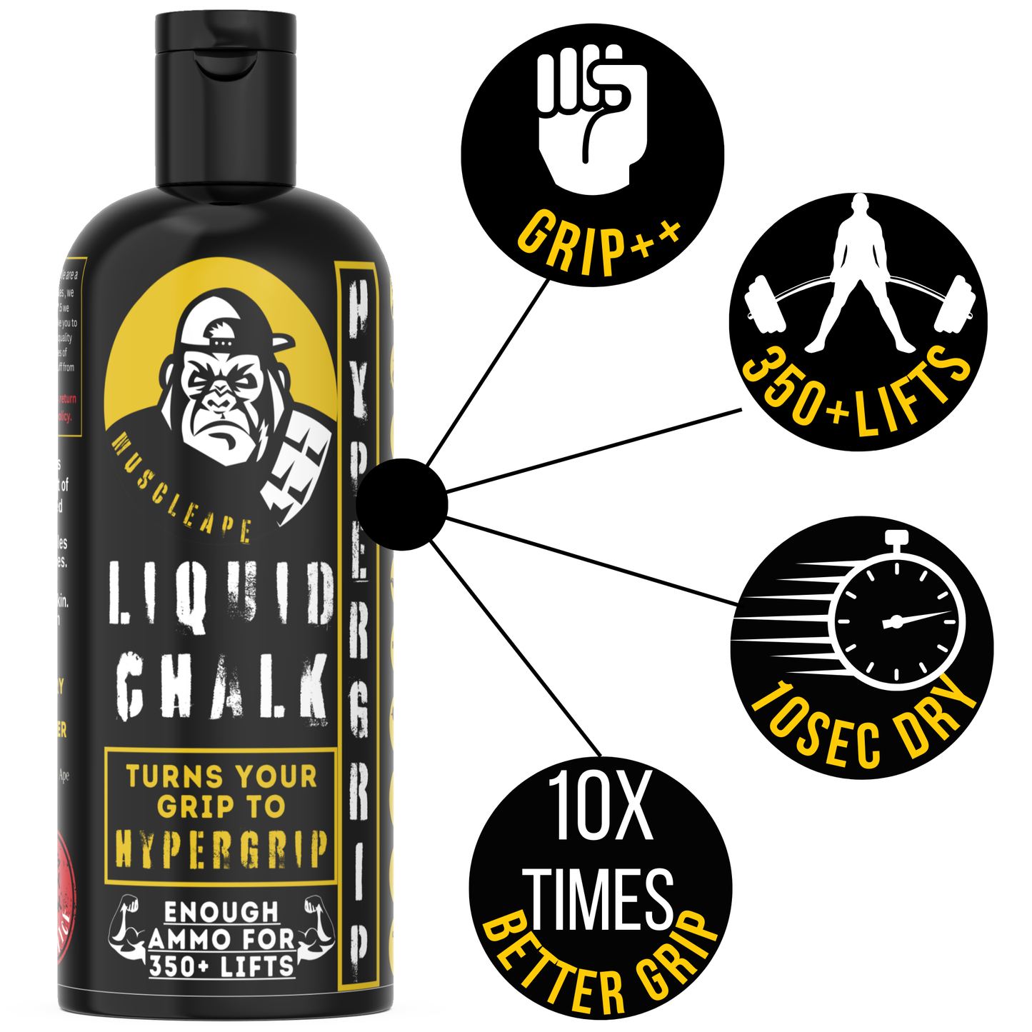 Muscleape Liquid Chalk 200ml with Smelling Salt For Big Lifts.