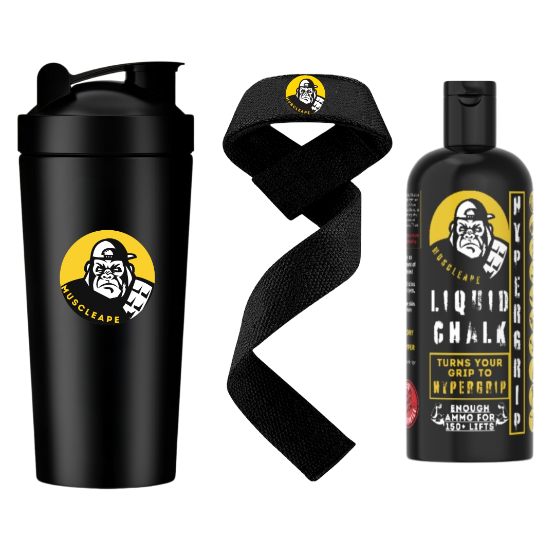 Valentine Special Combo For Athletes Black Shaker 750 Ml , Liquid Chalk 200ml & Lifting Straps.