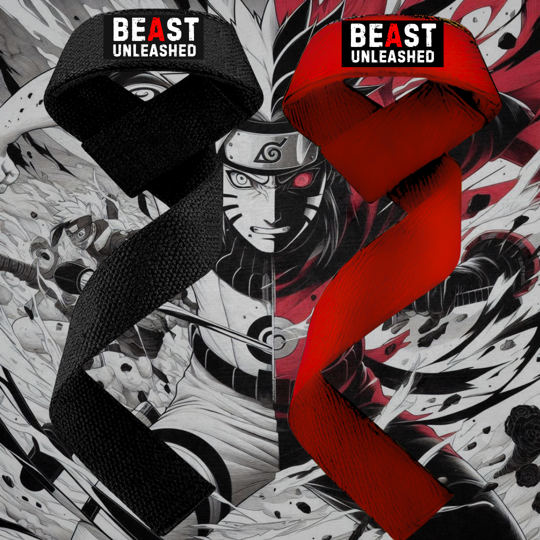 Muscleape Weight Lifting Straps Beast Mode Red & Black Wrist Supporter For Gym. Gym Accessories Men & Women.