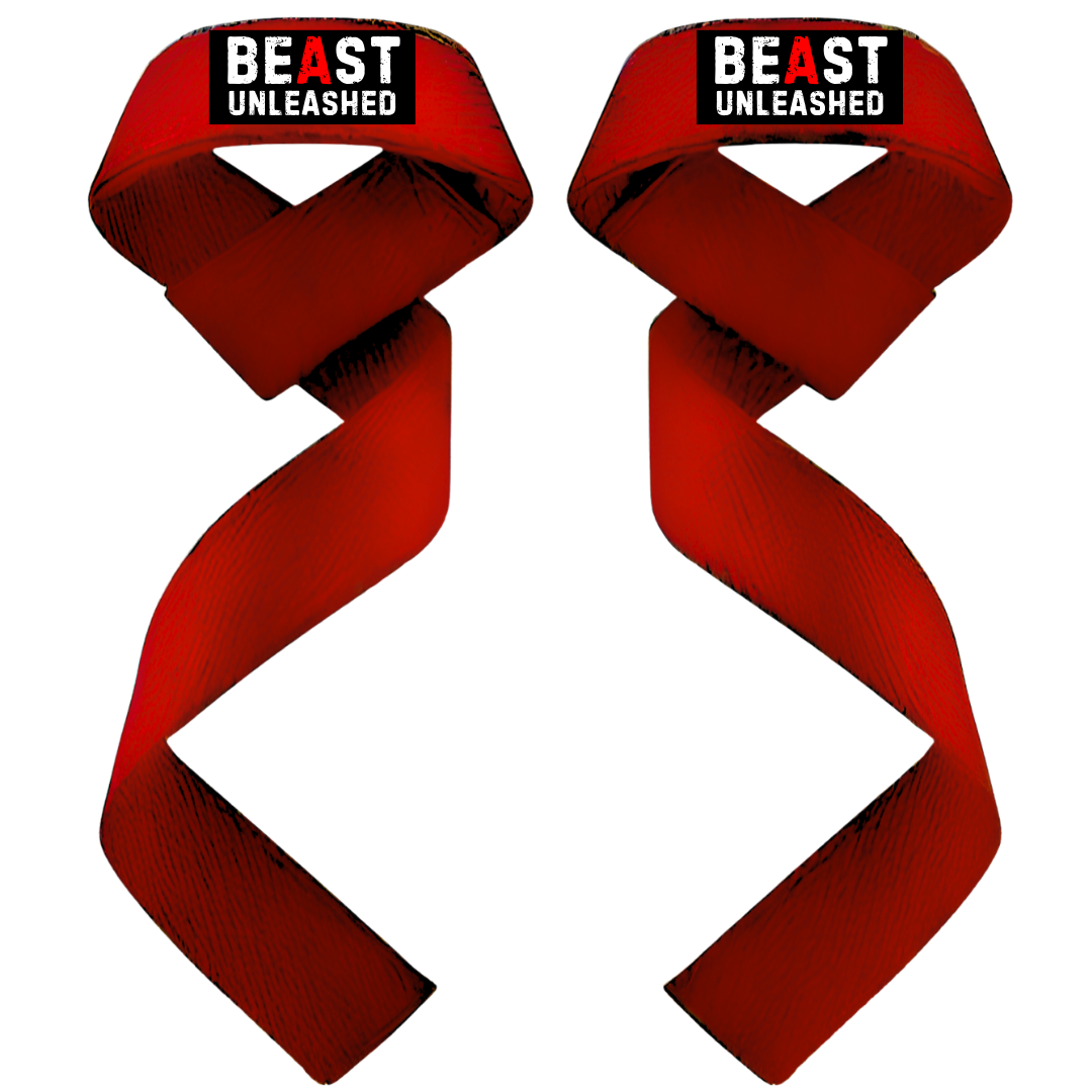 Muscleape Weight Lifting Straps Beast Mode Red Colour Wrist Supporter For Gym. Gym Accessories Men & Women.