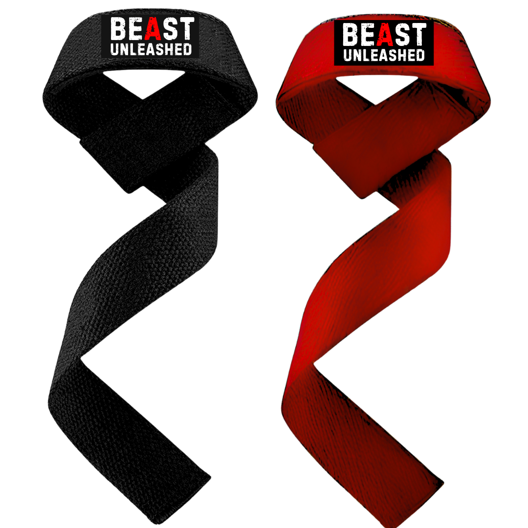 Muscleape Weight Lifting Straps Beast Mode Red & Black Wrist Supporter For Gym. Gym Accessories Men & Women.