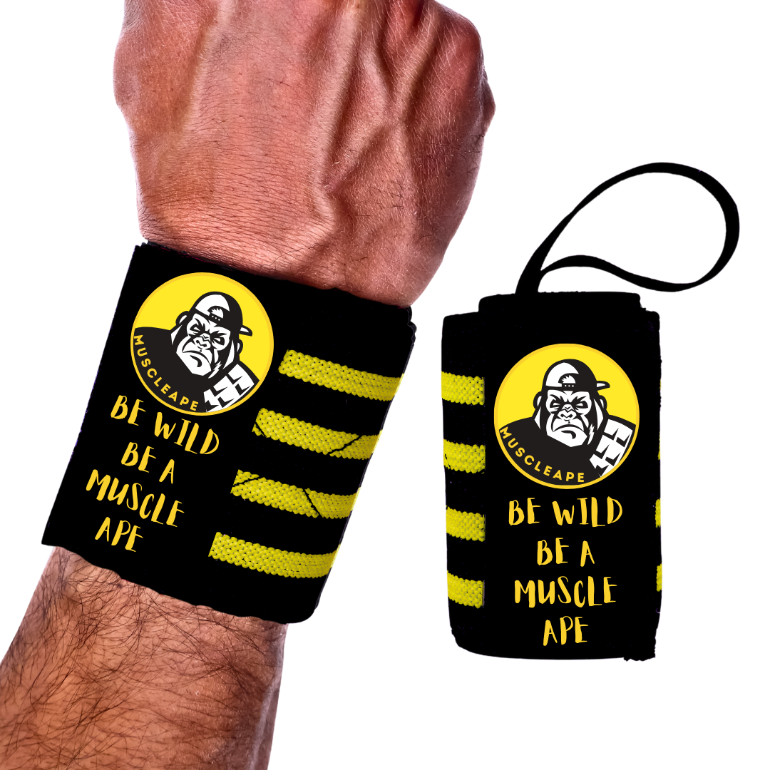 Muscleape Liquid Chalk 200ml with Wrist Wraps| Liquid Chalk for Dry Steel Like Grip| 20" Lenght 3" Widht Wraps with Wider Velcro for Heavy Lifters